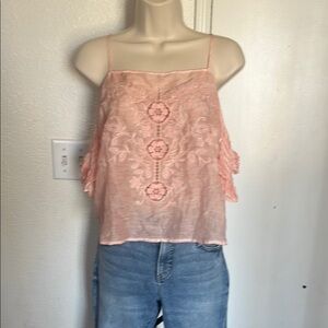 Guess NWT Boho Blush Pink Floral Camisole w Embroidery